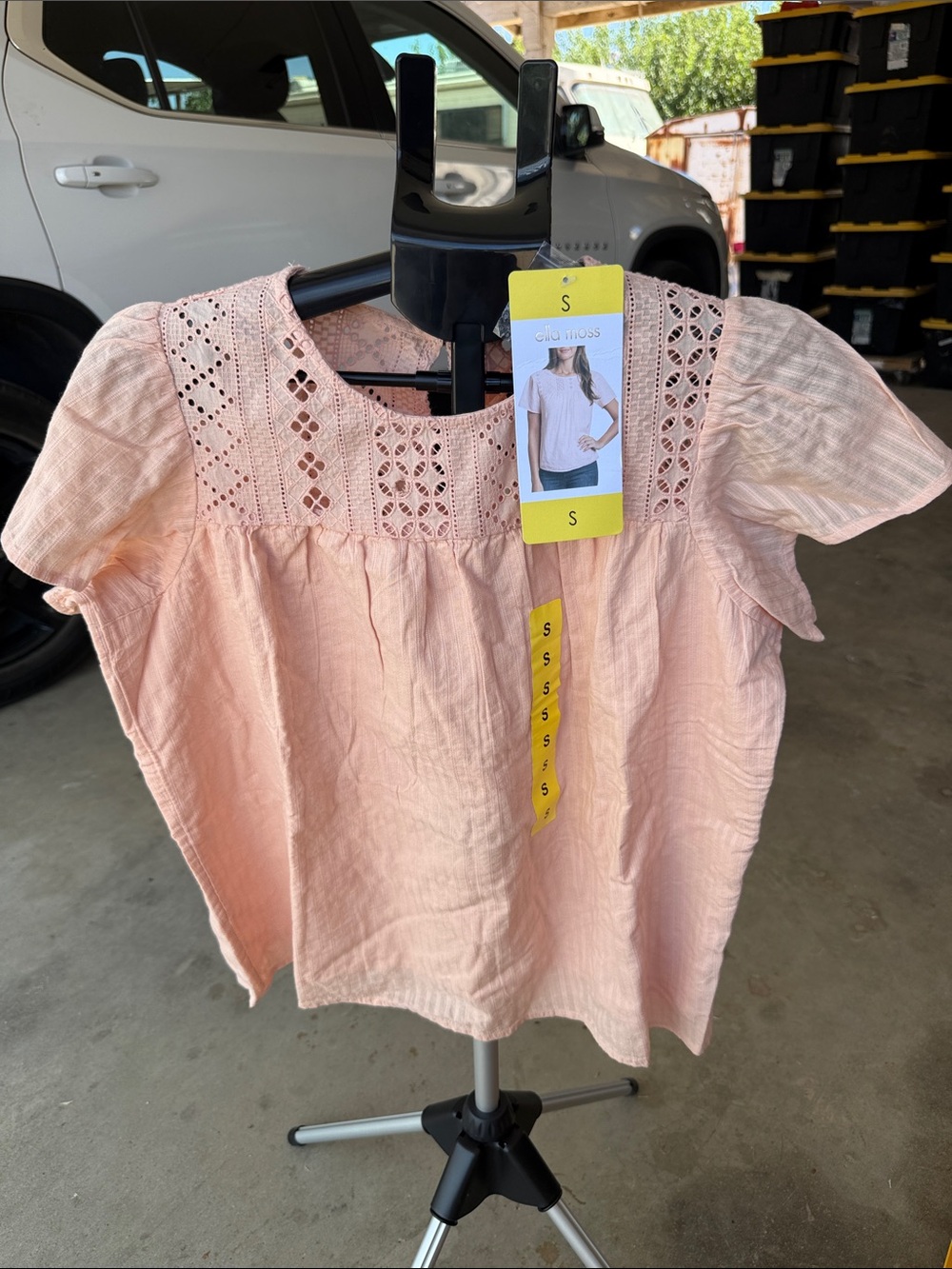 Ella Moss Peach Eyelet Yoke Flutter Sleeve Top